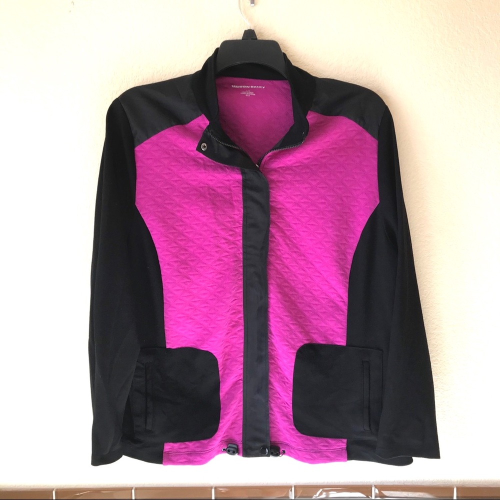 Allison Daley Lightweight Zip Up Outdoor Jacket Size Large Pink Black Pockets